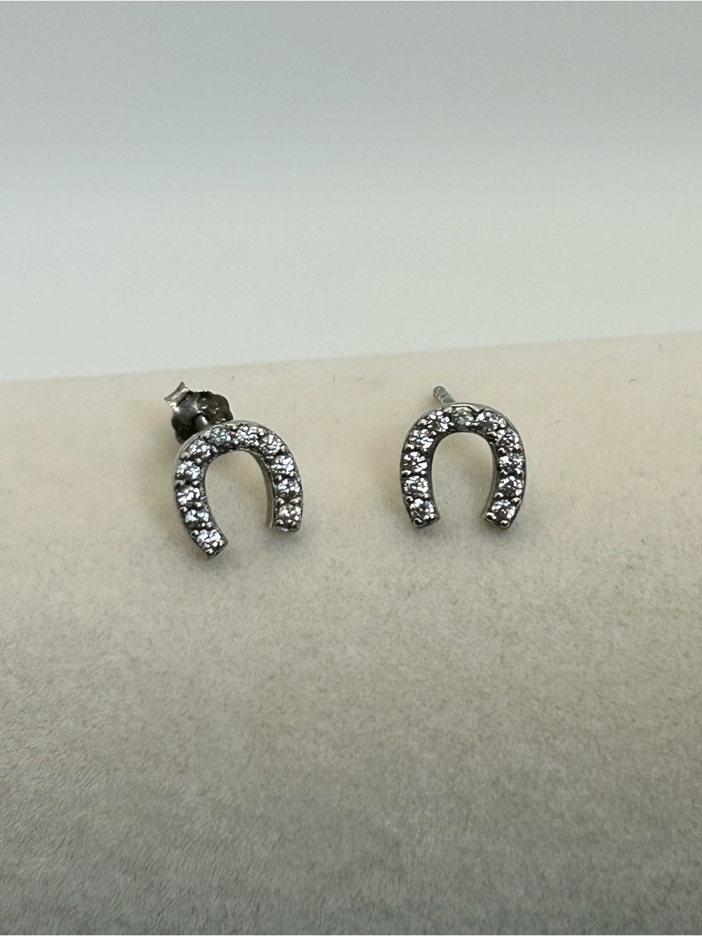 Sterling Silver Crystal Horseshoe Stud Earrings 1/4" Stamped 925 Dainty